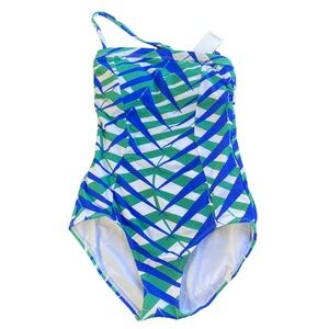 Hermoza Blue and White Geometric One-Piece Swimsuit